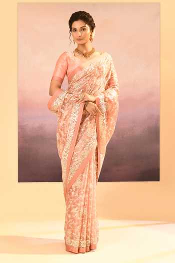Shop_singhanias_Pink Tissue Saree With Running Blouse Fabric _Online_at_Aza_Fashions