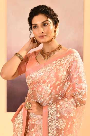 singhanias_Pink Tissue Saree With Running Blouse Fabric _at_Aza_Fashions