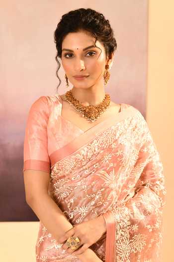 Buy_singhanias_Pink Tissue Saree With Running Blouse Fabric 