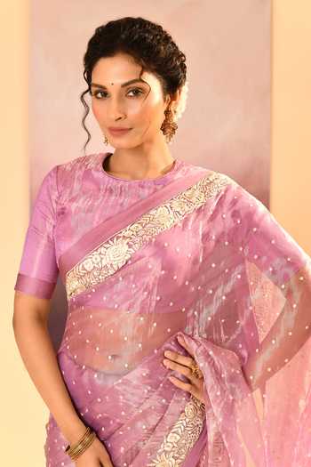 Buy_singhanias_Pink Tissue Saree With Running Blouse Fabric 