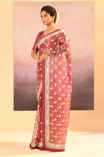Shop_singhanias_Pink Tissue Saree With Running Blouse Fabric _Online_at_Aza_Fashions
