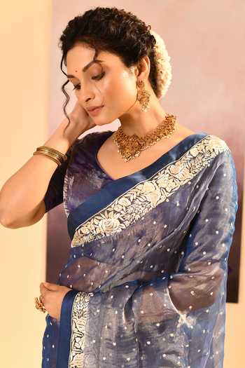 Buy_singhanias_Blue Tissue Saree With Running Blouse Fabric 