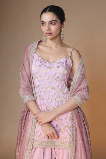 Renee label Purple Silk, Brocade, Tissue, Dupion Banarasi Jaal Kurta Farshi Salwar Set Online at Aza Fashions Renee label_Purple Silk, Brocade, Tissue, Dupion Banarasi Jaal Kurta Farshi Salwar Set _Online_at_Aza_Fashions