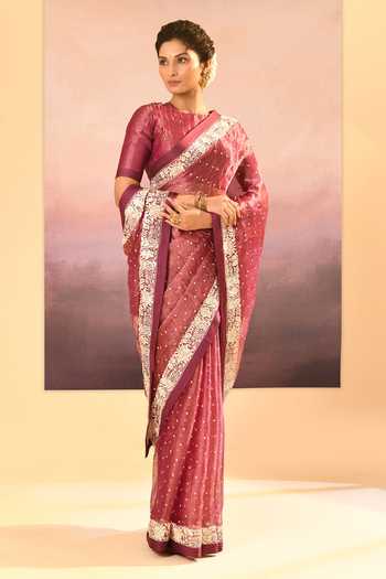 Shop_singhanias_Purple Tissue Saree With Running Blouse Fabric _Online_at_Aza_Fashions