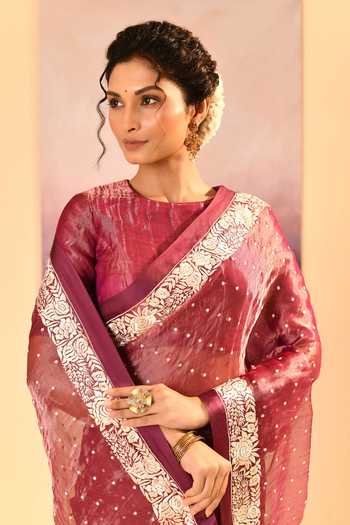 singhanias_Purple Tissue Saree With Running Blouse Fabric _at_Aza_Fashions