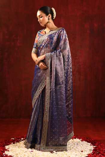 Buy_singhanias_Blue Tissue Saree With Running Blouse Fabric _Online_at_Aza_Fashions