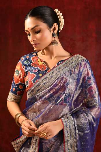 Buy_singhanias_Blue Tissue Saree With Running Blouse Fabric 