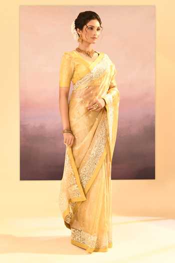 Shop_singhanias_White Tissue Saree With Running Blouse Fabric _Online_at_Aza_Fashions