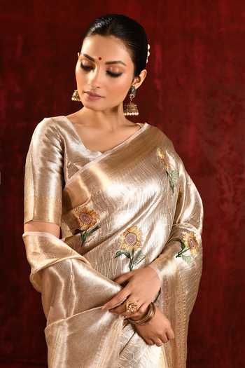 Buy_Singhanias_Gold Tissue Saree With Running Blouse Fabric 