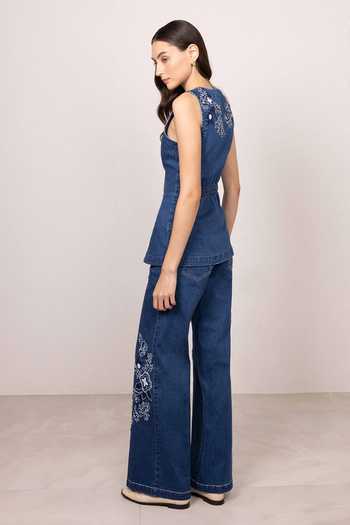 RANNA GILL Blue Denim Tavin Wide Legged Pant Online at Aza Fashions RANNA GILL_Blue Denim Tavin Wide Legged Pant _Online_at_Aza_Fashions