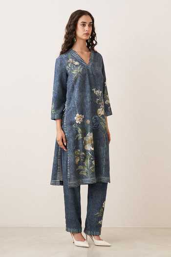 RANNA GILL Blue Twill, Tencel Elric Pant Online at Aza Fashions RANNA GILL_Blue Twill, Tencel Elric Pant _Online_at_Aza_Fashions