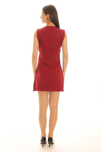 Shop Parneet Gujral Maroon Crepe V-neck Flower Embroidered Short Dress at Aza Fashions Shop_Parneet Gujral_Maroon Crepe V-neck Flower Embroidered Short Dress _at_Aza_Fashions