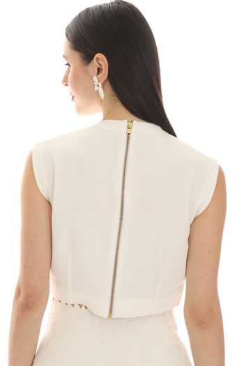 Shop Parneet Gujral White Crepe High Neck Cutwork Embroidered Top at Aza Fashions Shop_Parneet Gujral_White Crepe High Neck Cutwork Embroidered Top _at_Aza_Fashions