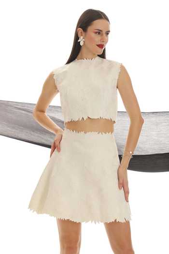 Buy Parneet Gujral White Crepe High Neck Cutwork Embroidered Top Buy_Parneet Gujral_White Crepe High Neck Cutwork Embroidered Top