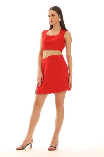 Shop Parneet Gujral Red Crepe Thread Work Skirt Online at Aza Fashions Shop_Parneet Gujral_Red Crepe Thread Work Skirt _Online_at_Aza_Fashions