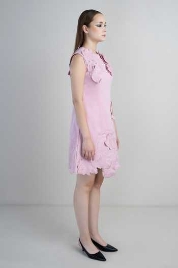 Buy_Parneet Gujral_Pink Crepe Round Neck 3d Floral Embroidered Dress _Online_at_Aza_Fashions