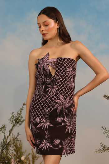 Parneet Gujral Floral Checkered Embroidered Dress 