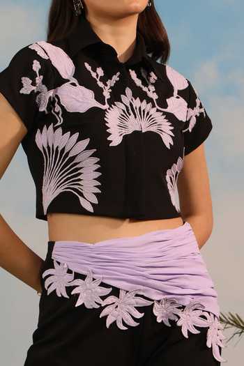 Parneet Gujral_Black Crepe High Neck Embroidered Crop Top _Online_at_Aza_Fashions