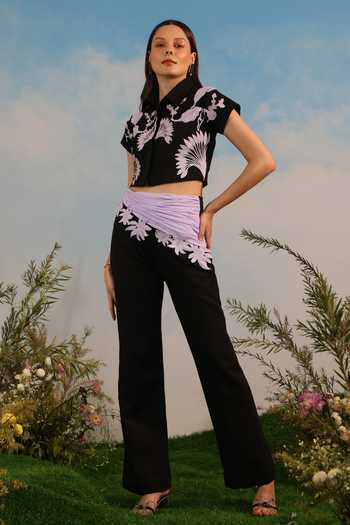 Buy_Parneet Gujral_Black Crepe High Neck Embroidered Crop Top _Online_at_Aza_Fashions