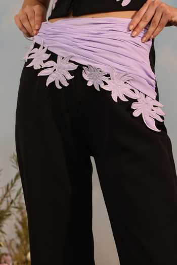 Parneet Gujral_Black Crepe Floral Applique Work Pant _Online_at_Aza_Fashions