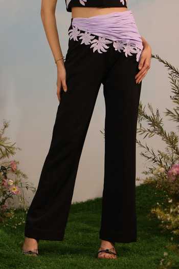 Buy_Parneet Gujral_Black Crepe Floral Applique Work Pant _Online_at_Aza_Fashions