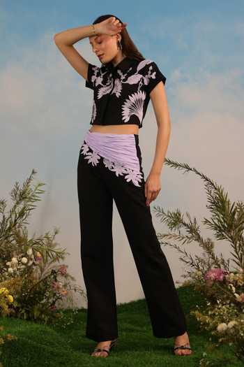 Shop_Parneet Gujral_Black Crepe Floral Applique Work Pant _Online_at_Aza_Fashions