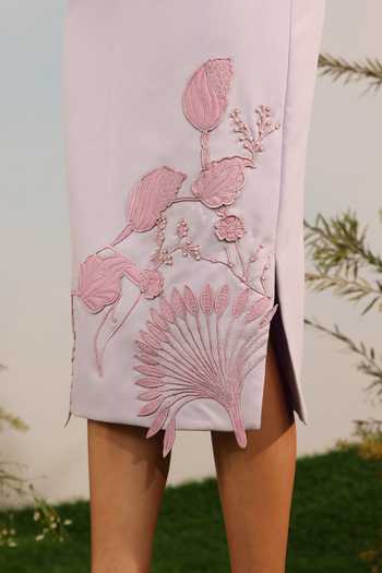 Parneet Gujral_Purple Crepe Floral Placement Embroidered Skirt _Online_at_Aza_Fashions