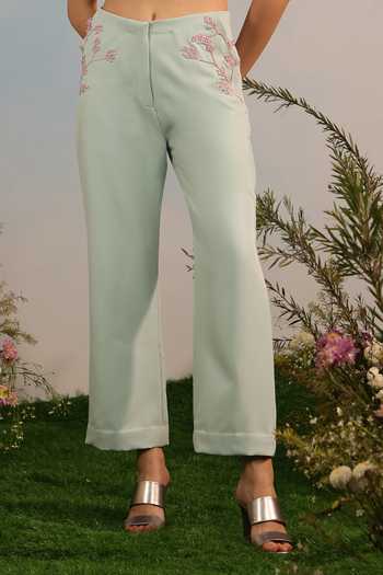 Parneet Gujral_Blue Crepe Placement Embroidered Pant _Online_at_Aza_Fashions