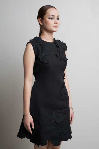 Shop_Parneet Gujral_Black Crepe Round Neck 3d Floral Embroidered Dress _Online_at_Aza_Fashions