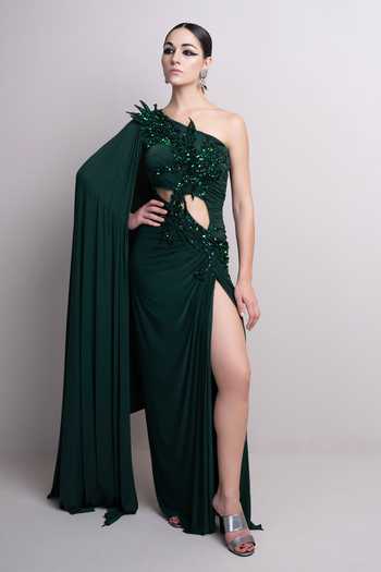 Parneet Gujral One Shoulder Embroidered Gown 