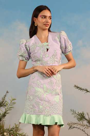 Buy_Parneet Gujral_Purple Crepe Keyhole Neck Floral Embroidered Crop Top _Online_at_Aza_Fashions
