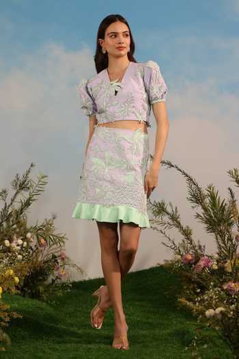 Shop_Parneet Gujral_Purple Crepe Keyhole Neck Floral Embroidered Crop Top _Online_at_Aza_Fashions