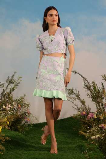 Buy_Parneet Gujral_Purple Crepe Ruffle Hem Skirt _Online_at_Aza_Fashions