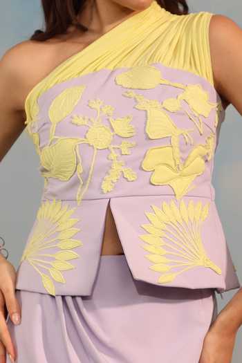Parneet Gujral_Purple Crepe One Shoulder Embroidered Top _Online_at_Aza_Fashions