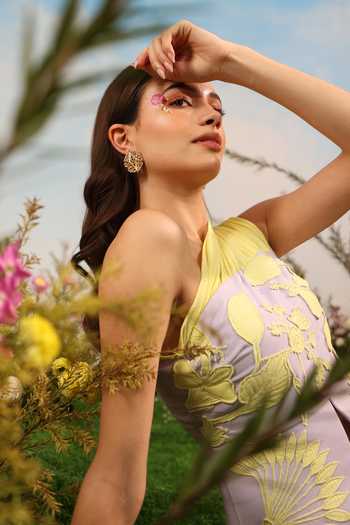 Shop_Parneet Gujral_Purple Crepe One Shoulder Embroidered Top _Online_at_Aza_Fashions