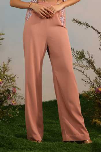 Parneet Gujral_Peach Crepe Straight Fit Pant _Online_at_Aza_Fashions
