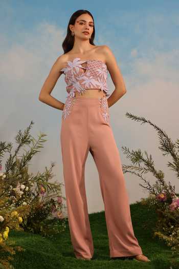 Shop_Parneet Gujral_Peach Crepe Straight Fit Pant _Online_at_Aza_Fashions