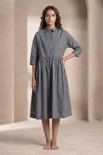 Buy MATI Grey Drop Down Waist Dress at Aza Fashions Buy_MATI_Grey Drop Down Waist Dress_at_Aza_Fashions