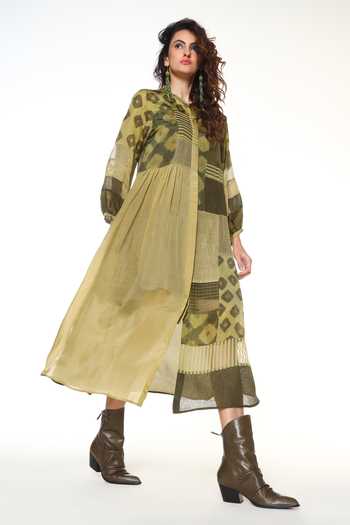 Buy CAPISVIRLEO Green Silk Mandarin Collar Aveline Patchwork Dress Set Online at Aza Fashions Buy_CAPISVIRLEO_Green Silk Mandarin Collar Aveline Patchwork Dress Set _Online_at_Aza_Fashions