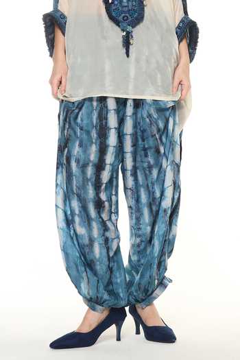 CAPISVIRLEO_Blue Silk Round Neck Azalea Shirt With Alesta Tie Dye Balloon Pant _Online_at_Aza_Fashions