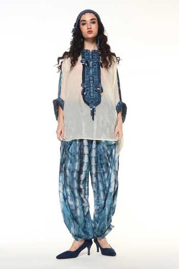 Buy_CAPISVIRLEO_Blue Silk Round Neck Azalea Shirt With Alesta Tie Dye Balloon Pant _Online_at_Aza_Fashions