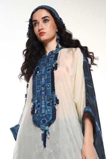Shop_CAPISVIRLEO_Blue Silk Round Neck Azalea Shirt With Alesta Tie Dye Balloon Pant _Online_at_Aza_Fashions