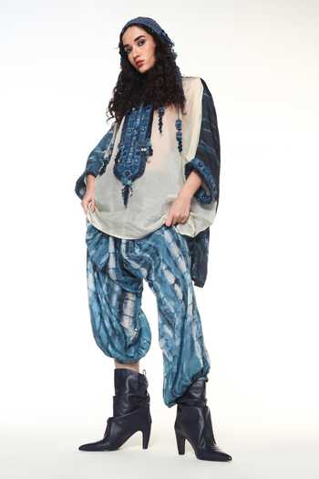 CAPISVIRLEO_Blue Silk Round Neck Azalea Shirt With Alesta Tie Dye Balloon Pant _at_Aza_Fashions