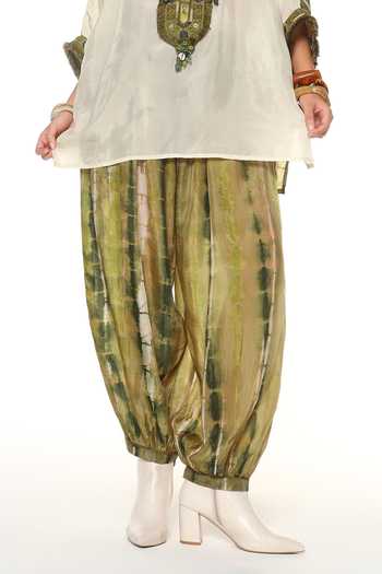 Shop_CAPISVIRLEO_Off White Silk Mandarin Collar Azalea Shirt And Alesta Tie Dye Balloon Pant Set _Online_at_Aza_Fashions
