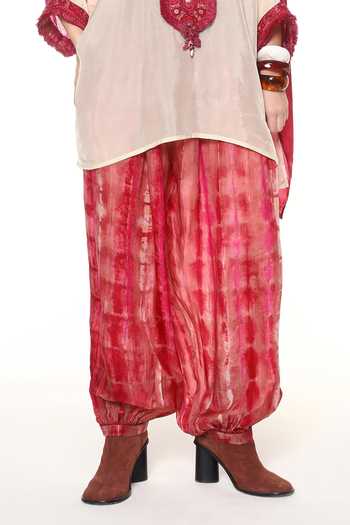 CAPISVIRLEO_Ivory Silk Mandarin Collar Azalea Shirt With Alesta Tie Dye Balloon Pant Set _Online_at_Aza_Fashions