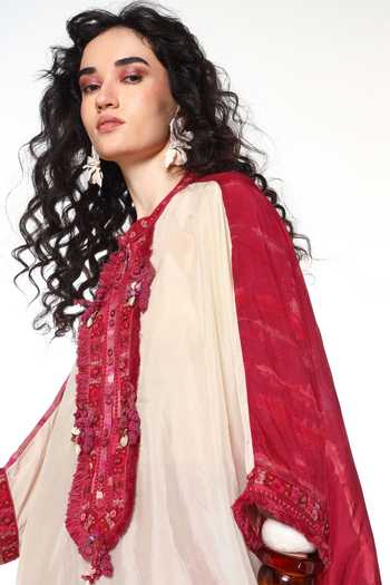 Buy_CAPISVIRLEO_Ivory Silk Mandarin Collar Azalea Shirt With Alesta Tie Dye Balloon Pant Set _Online_at_Aza_Fashions