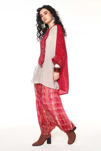 Shop_CAPISVIRLEO_Ivory Silk Mandarin Collar Azalea Shirt With Alesta Tie Dye Balloon Pant Set _Online_at_Aza_Fashions