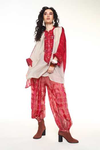 CAPISVIRLEO_Ivory Silk Mandarin Collar Azalea Shirt With Alesta Tie Dye Balloon Pant Set _at_Aza_Fashions