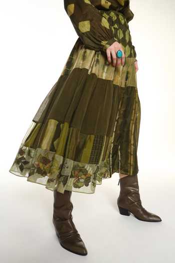 CAPISVIRLEO_Olive Green Chanderi Silk Embroidery Cora Panelled Skirt _Online_at_Aza_Fashions