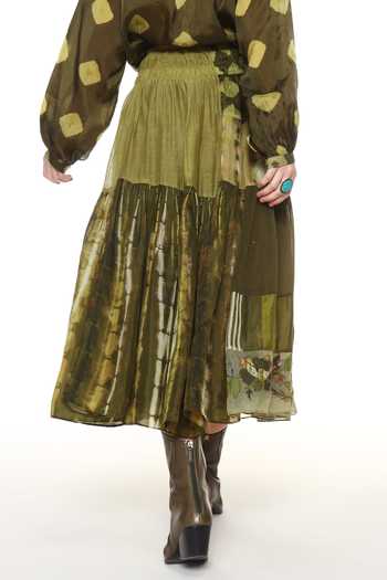 Buy_CAPISVIRLEO_Olive Green Chanderi Silk Embroidery Cora Panelled Skirt _Online_at_Aza_Fashions
